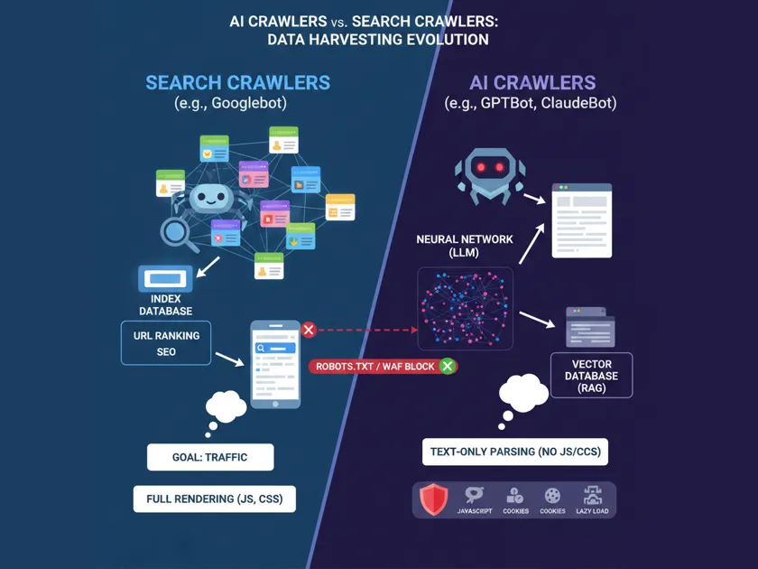 AI Crawlers vs Search Crawlers: Anatomia Indeksowania w Erze LLM