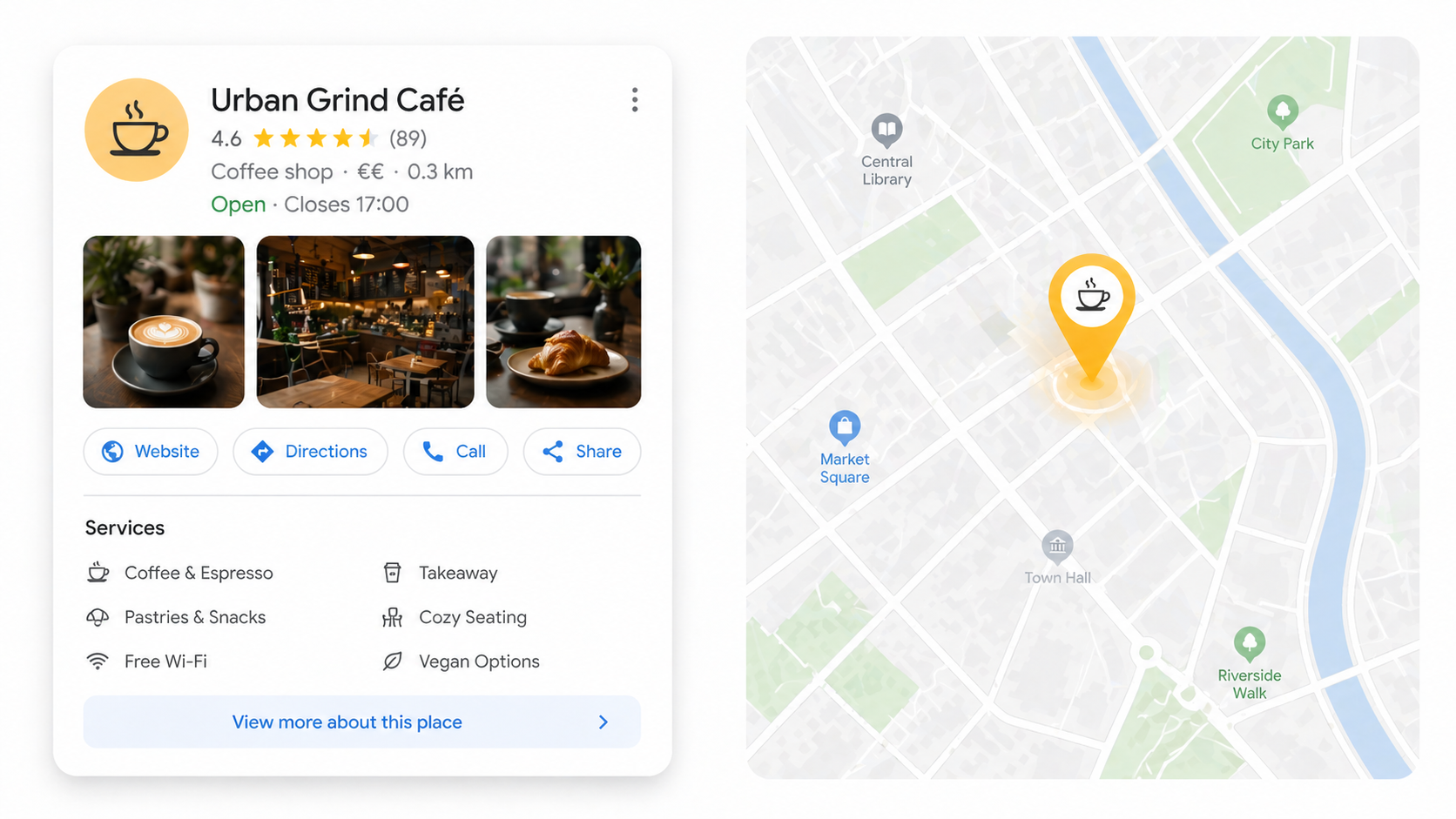 Karta Google Business Profile z mapą — widok w wynikach wyszukiwania