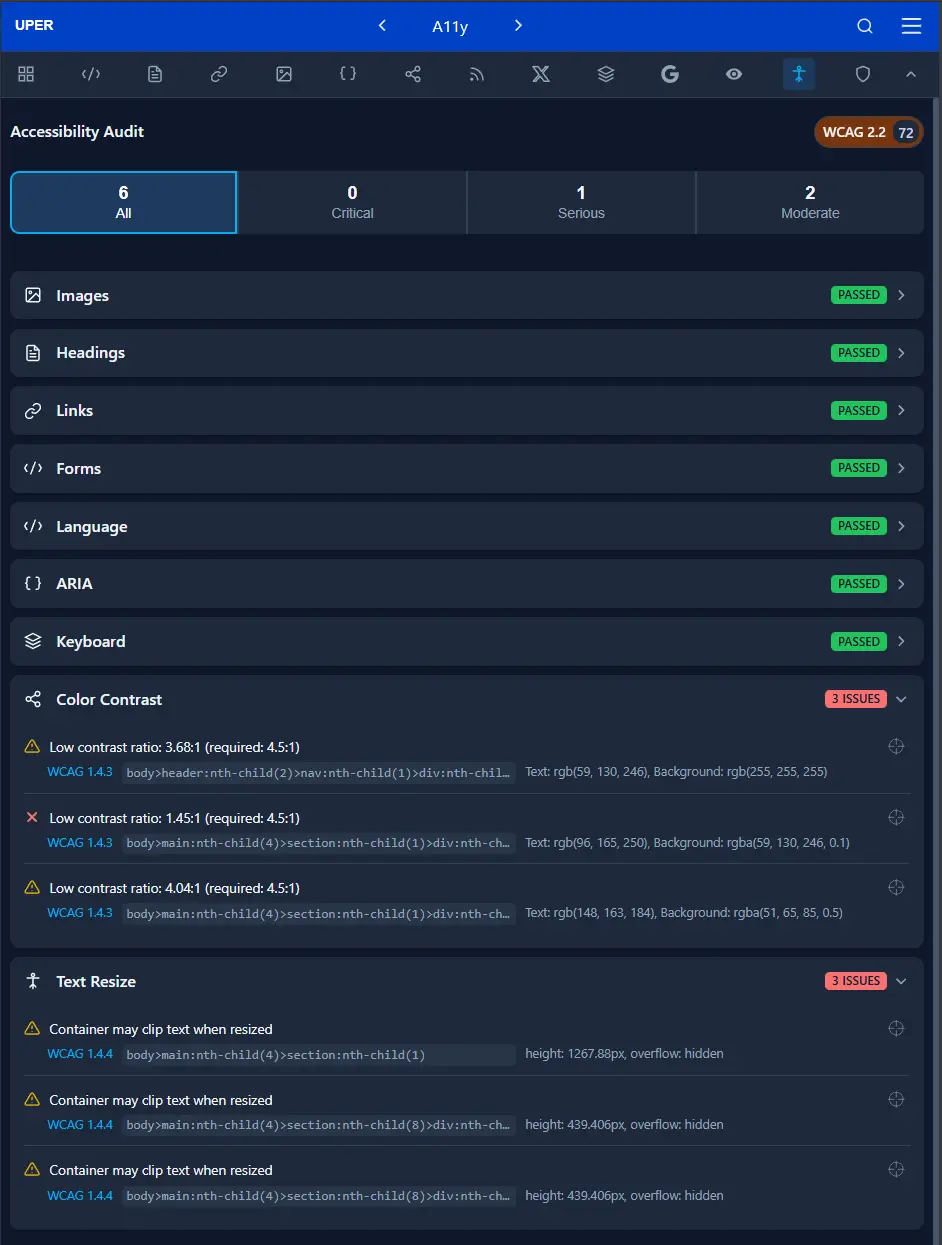 Audyt dostępności w UPER SEO Auditor