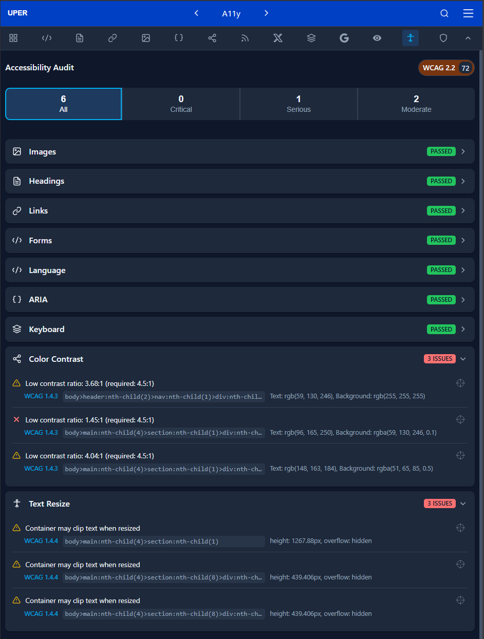 Accessibility Audit in UPER SEO Auditor